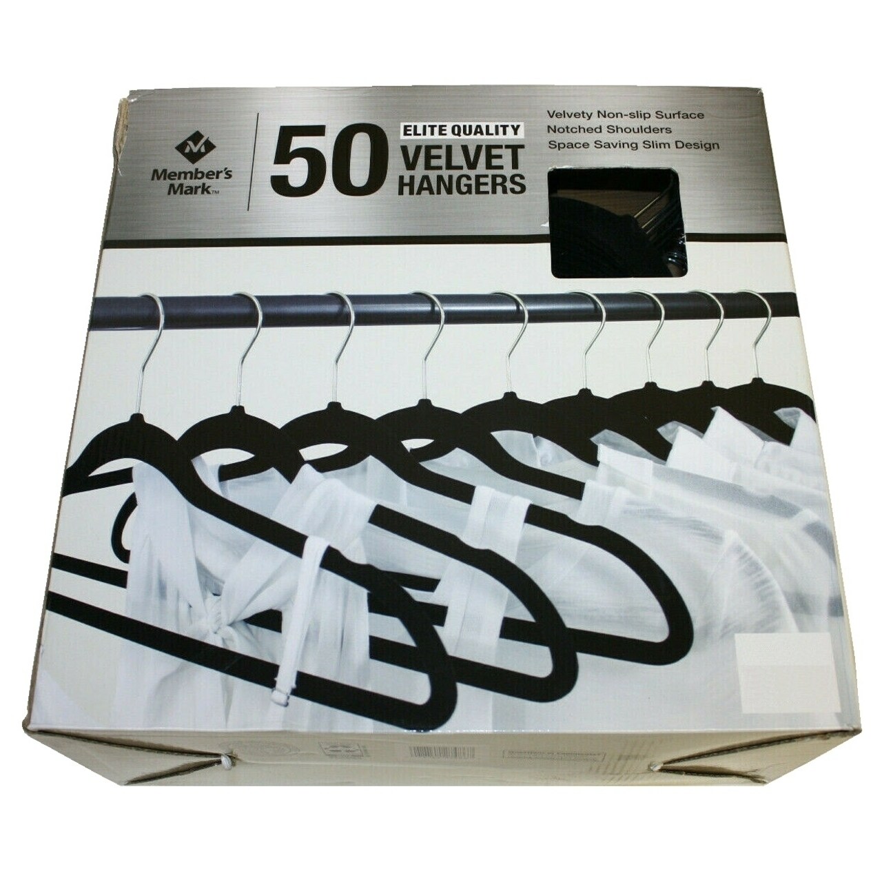 Members Mark Elite-Quality Black Velvet Hangers With Chrome Hooks (Pack Of 50)